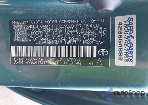 2010 Toyota Corolla Le from USA, damaged, VIN JTDBU4EE4A9114573